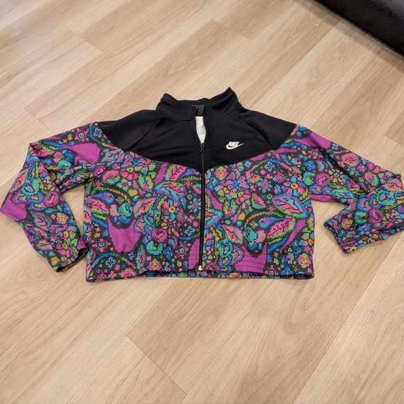 Nike Cropped Running Jacket With Colorful Crossstitch Pattern Size Xxl - Picture 1 of 8